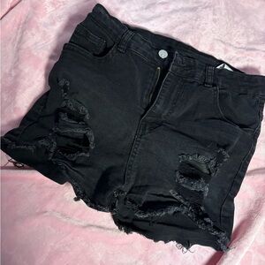 Black Distressed Denim Shorts